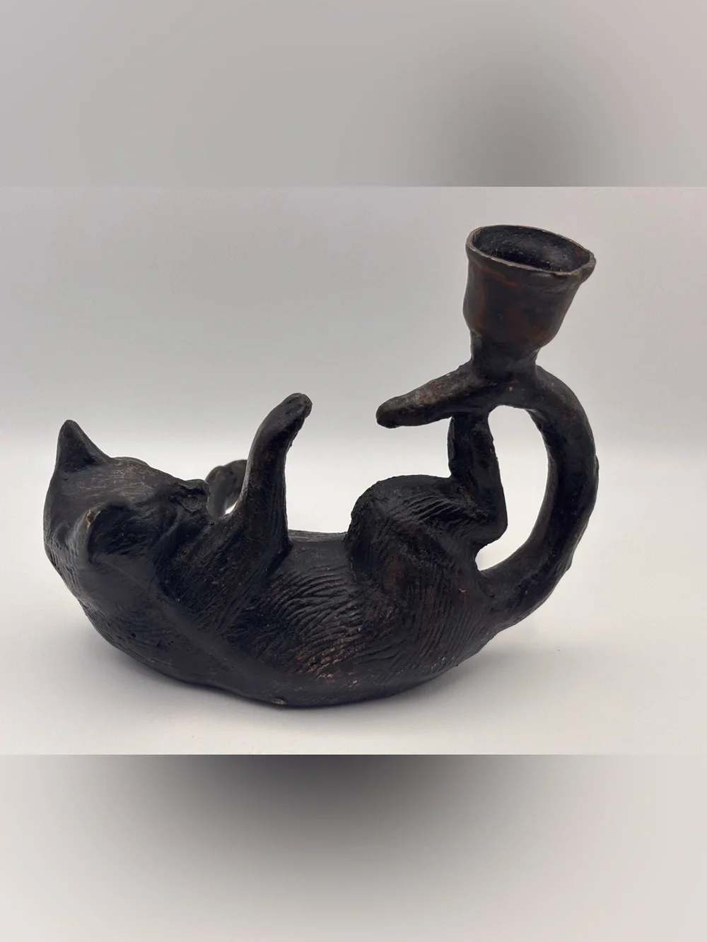 Vintage Cat Shaped Metal Candle Holder, Black Cat Gift, Taper Candle Holder